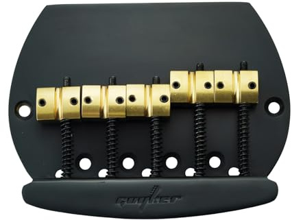Guyker Bass Bridge String Spacing 16mm, 5 String Fixed Bass Bridge with Solid Brass Saddle & Iron Plate (GB1028, Black)