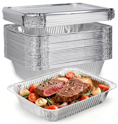 (26 Pack) Disposable 9x13 Aluminum Foil Pans with Lids, Half Size Aluminum Foil Heavy Duty Deep Steam Pans for Roasting Turkey, Cooking, Prepping- Thanksgiving, Christmas, Parties