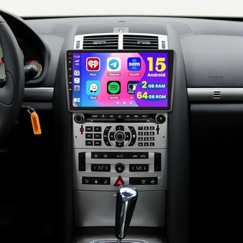 Hikity 2+64G 9 Radio Android para Peugeot 407 2004-2011 Wireless CarPlay | Pantalla Táctil GPS Navi Bluetooth WiFi FM/RDS Cámara Trasera EQ Control del Volante 2+64G DAB/DAB+