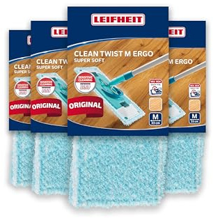 Leifheit Housse de Nettoyage Clean Twist M Ergo Super Soft, Lot de 4 | Lot de 4, pour Clean Twist M Ergo et Power Clean M, pour parquet, sols stratifiés, bois, 33 cm, lavable 200 fois à 60 °C