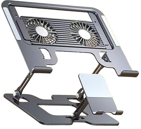 LLHCF 2 In 1 Metal Adjustable Phone & Laptop Stand Foldable Bracket For Desktop Holder Heat Dissipation Accessories Foldable Aluminum Holder