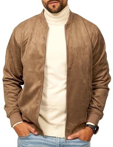 behype. Herren Blouson-Jacke als Weiche Übergangsjacke - Dünne Bomberjacke mit Baseball Stehkragen in Leder-Optik für Männer - Men's Jacket OR_1269-Braun-XL