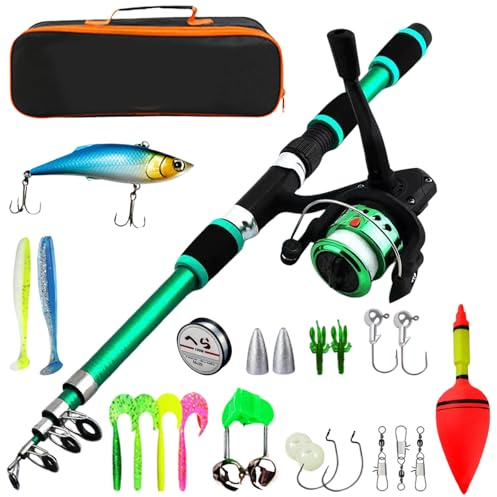 GOMETY Set da pesca per bambini, 1,8 m, canna da pesca telescopica con mulinello ed esca, accessori da pesca per bambini dai 3 ai 10 anni (verde)