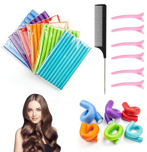 17 Stück Papilotten Grosse Locken, Papilotten aus Schaumstoff, Lockenwickler ohne Hitze für Damen mit Langen und Kurzen Haaren, Set für Voluminöse Locken über Nacht (Farbe zufällig)