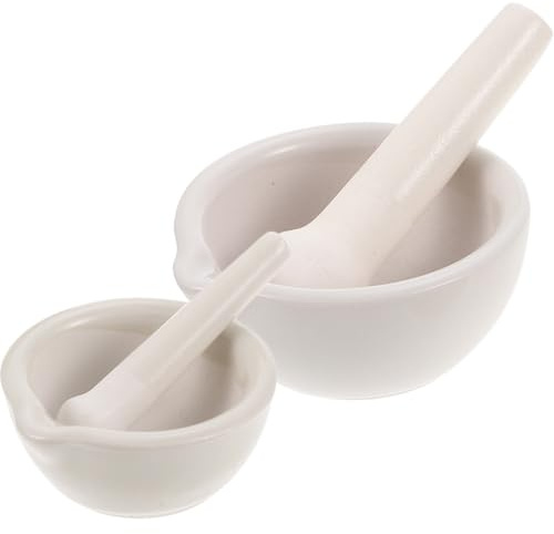 TOYANDONA Mortaio e Pestello in Ceramica 2 Pezzi (60Mm+90Mm), Ciotola per Macinare Spezie e Aglio, Utensile Domestico per Cucina e Ristorante, Resistente e Pratico per Uso Quotidiano