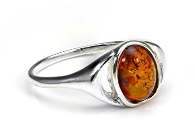 JewelleryBox Bague Ovale en Argent 925/1000 et Ambre -Tailles 50