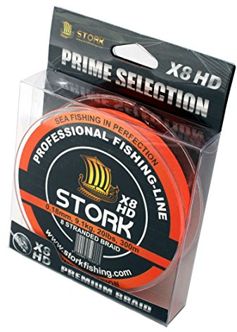 Stork HDx8, 8-Fach geflochtene Premium Angelschnur 300m (Orange, 40 lbs / 18.1 kg / 0.28 mm)