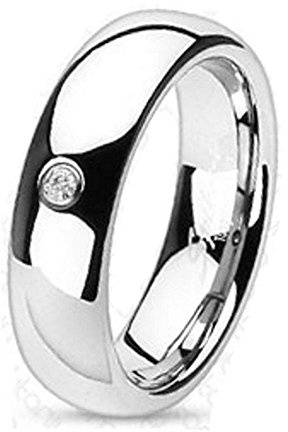 Bungsa Ring mit Zirkonia Kristall Stein Titan hochglanzpoliert silber Schmuckring für Damen und Herren (Ring Damen Fingerring Partnerringe Verlobungsringe Trauringe Damenring Titanring)