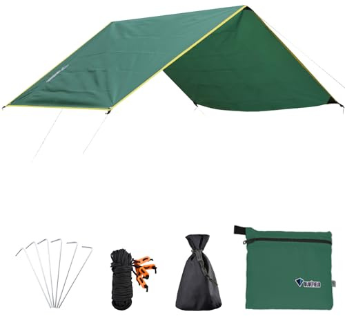 Azarxis Bâche Anti-Pluie Tarp Bivouac Toile de Tente Tapis de Sol Camping Bâche de Tente Auvent pour Randonnée Plage Pique-Nique (Vert, S - 150 x 220 cm)
