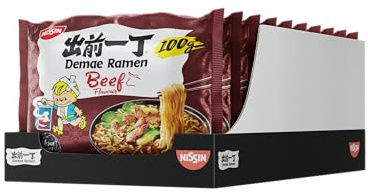 Nissin Demae Ramen – Rind, 10er Pack, Instant-Nudeln japanischer Art, mit Rindfleisch-Geschmack & asiatischen Gewürzen, schnell & einfach zubereitet, asiatisches Essen (10 x 100 g) | Kräftig-würziger Rindfleisch-Genuss mit asiatischen Gewürzen. Bringt authentischen Geschmack in nur 3 Minuten nach Hause.