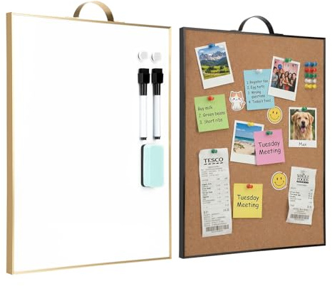 Small Whiteboard Cork-Board Combination for Wall - 16 x 12 Portable Aluminum Frame Magnetic Dry Erse Board Mini Bulletin Cork Board 2 Pack with Holder for School, Office, Home
