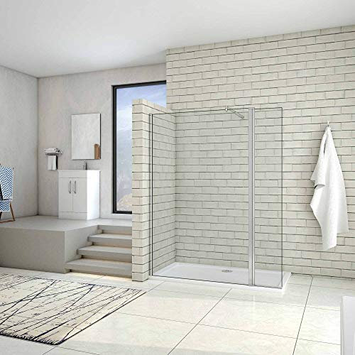 AICA paroi de douche 140x200cm+30x200cm paroi de douche à l'italienne avec un retour de 30cm et une barre de fixation extensible