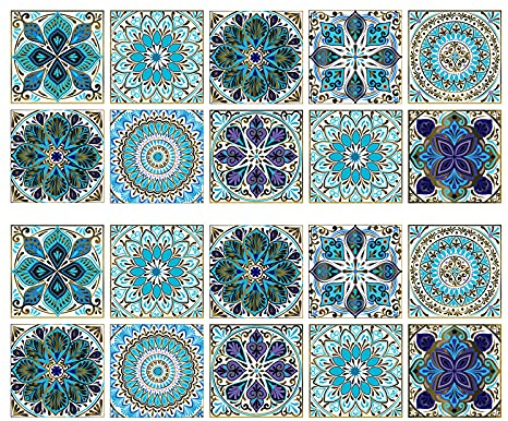 Hwtcjx 20 piezas cenefa adhesiva cocina 15 x 15cm, vinilos baño azulejos, vinilo azulejo baño, Hecho de material de PVC, autoadhesivo, impermeable, fácil de fregar, para cocina, muebles, baño (azul)