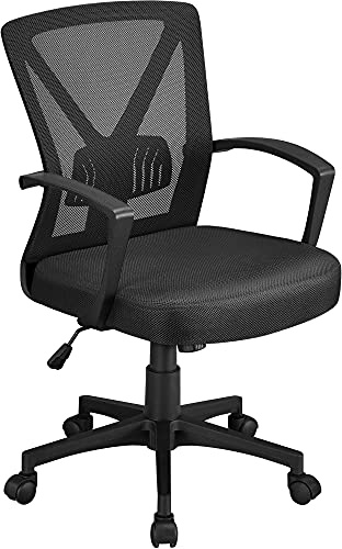 Yaheetech Black Adjustable Office Chair Executive Computer Chair Mid-Back Ergonomic Desk Chair Office Swivel Mesh Chair with Armrest Back Support and Wheels for Home Study or Work Task