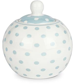 ISABELLE ROSE Sucrier en porcelaine fine blanche avec pois bleu ciel 9 x 9,5 cm