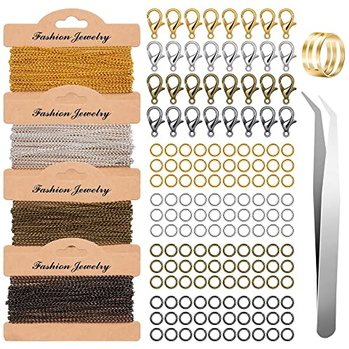 Johotone Schmuck Basteln Set 39 Fuß DIY Link Kette Halsketten Gliederkette Schmuck Zubehör mit 120 Biegeringe und 40 Karabinerverschlüsse für DIY Schmuckherstellung