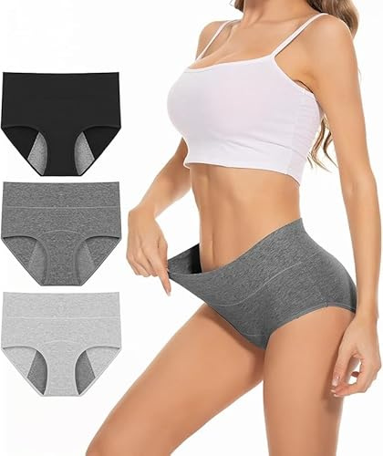PULIOU Women Period Pants High waisted Heavy Flow Postpartum Underwear Leakproof Menstrual Knickers Extra Protection Pack of 3, Multicolor