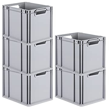 PROREGAL SuperSparSet 5x Eurobox NextGen Economy | Griffe offen |HxBxT 32x30x40cm | 30 Liter | Eurobehälter, Transportbox, Transportbehälter, Stapelbehälter