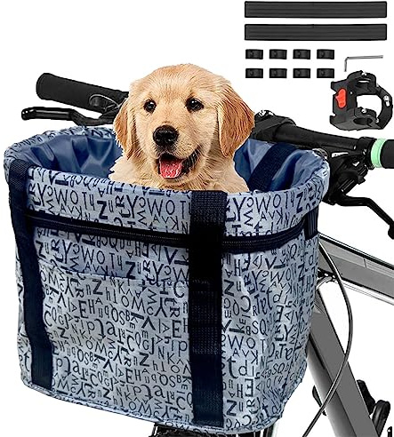 Goldmiky Panier de Vélo, Amovible Vélo Guidon Panier, Cycle Avant Toile Panier Transporteur Sac Pet Carrier en Alliage d'Aluminium pour VTT, Pique-Nique, Shopping, Petit Animal Domestique (Gris B)