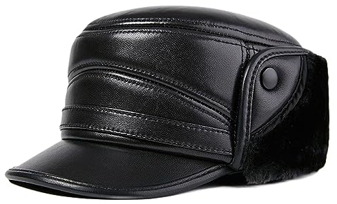 Leder Baseballmütze Herren Fliegermütze Bomber Hut Warm Trapper mütze Kunstfellmütze Wintermütze mit Ohrenklappen Pilotenmütze Schirmmütze