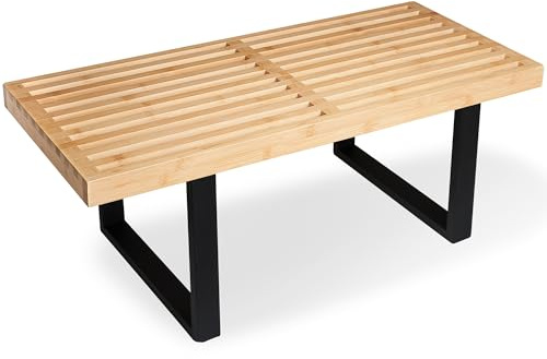 Bamboo Nelson Slat Wooden Bench, Small Wood Benches for Entryway, Living & Dining Room, Kitchen, Bedroom, Bathroom, Hallway, Front Door, For Indoor & Outdoor Patio Use, Mid Century Modern Decor