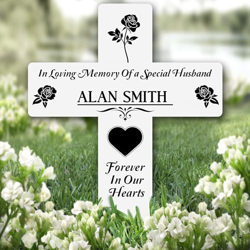 Cross Husband Black Rose Remembrance Garden Plaque Grave Marker Memorial Stake |Personalised In Loving Memory Remembrance Memorial Plaque Grave Decoration Marker Garden Ground Stake