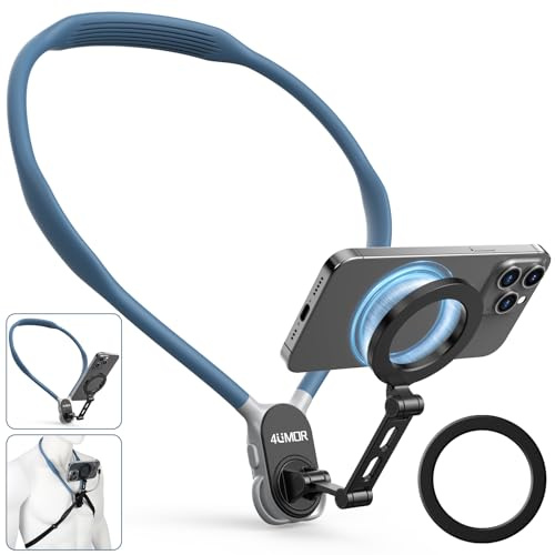 4UMOR Soporte Magnético de Cuello para Teléfono Compatible con iPhone y Android Collarín Telefónico Soporte Antivibración Libre Manos Ideal para POV/Vlog, Viajes, Transmisiones en Vivo y Deportivas