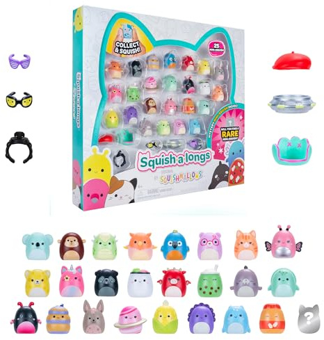 Squish-a-longs Confezione da 25 - Serie 3 - (25) Mini-Squish da 2,5 cm, 5 Accessori, 1 Anello, * Guida per collezionisti - Colleziona Trade & Play