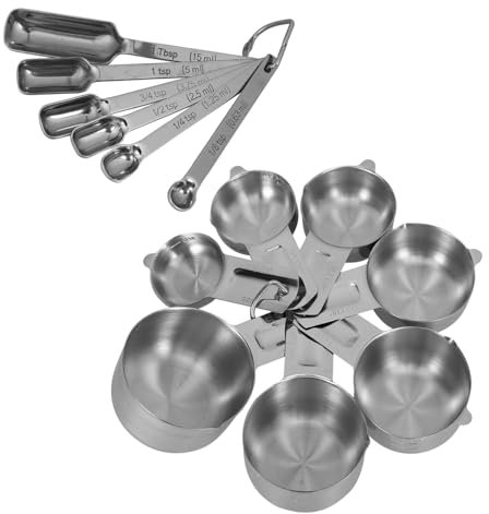 NAMOARLY Taza y Cuchara Medidora De Cocina Acero Inoxidable Asas Para Hornear Reposteria Medidores De Cucharadita