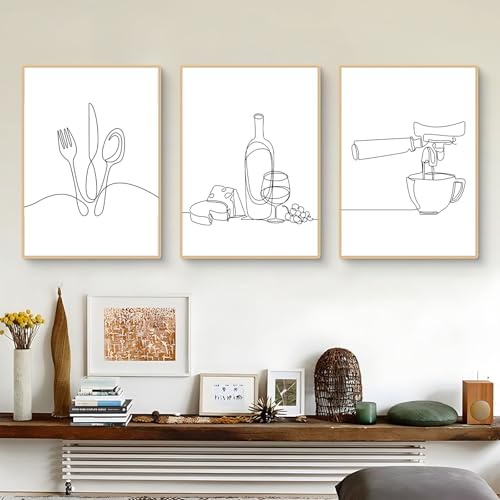 3er Set Poster Küche Bilder Schwarz Weiss Wandbilder Premium Moderne Abstrakt Kunst Bilder Küche Deko Leinwand Kunstdruck Bild Küchebilder ohne Rahmen