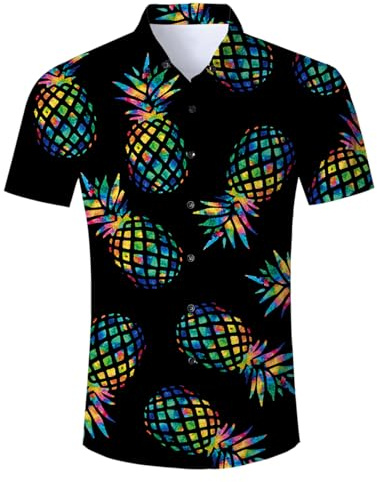 ALISISTER Hawaii-skjorta män 3D-tryck avslappnad knapp strand semester skjorta Aloha kortärmad Hawaii-skjorta M-XXL, Ananas 01, M