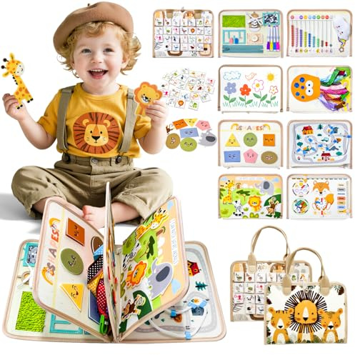 Sumtoco Busy Board, Montessori 2 Anni, Giochi Bambini 2 Anni, Libro Interattivo, Giochi da Viaggio Bambini, Montessori 1 Anno, Libro Sensoriale 1 Anno, Regalo Bimba Bimbo