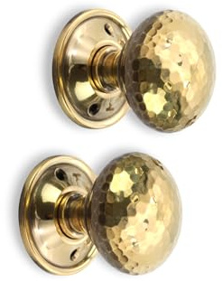 Infinity Decor Pair of Aged Brass Hammered Mushroom Mortice Rim Door Knobs 50mm Handles Set – Ideal for Interior and Exterior use