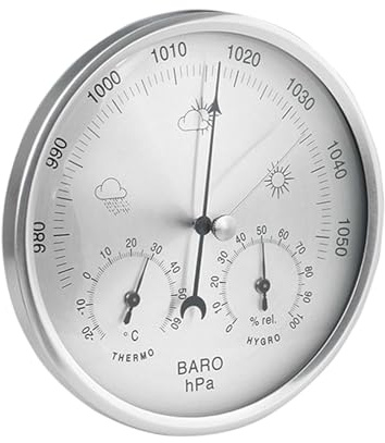 F Fityle Barometro e termometro 3 in 1 per la casa, di temperatura preciso, facile da leggere, stazione meteorologica tradizionale, igrometro, Argento