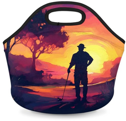 Sunset Golf Reusable Neoprene Lunch Bag for Women Men Lightweight Lunch Box Cooler Bag Washable Thermal Insulated Lunch Tote Bag for Adult Outdoor Travel Picnic Work Office