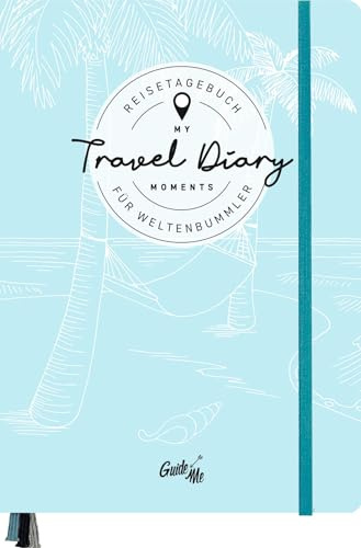 GuideMe Reisetagebuch Travel Diary „Unter Palmen“: Tagebuch zum Ausfüllen mit freien Seiten, Sammeltasche, Stickerbogen & 3 Lesebändchen