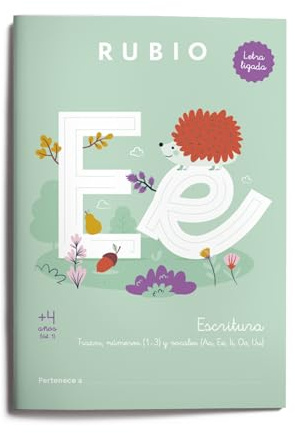 Escritura con letra ligada +4 años Vol 1 | RUBIO | Trazos, números (1-3) y vocales (Aa, Ee, Ii, Oo, Uu). Tamaño A4