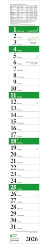 Streifenplaner Praktika Grün Recyclingpapier 2026: Wandplaner und Bürokalender als praktische Monatsübersicht. Streifenkalender schmal: 11,8 x 89 cm