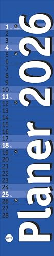 Langplaner mini, blau 2026: Praktischer Streifenkalender fürs Büro. Kleiner Wandkalender mit genug Platz für Eintragungen. Terminkalender 2026. 7 x 33 cm (Bürokalender Heye)