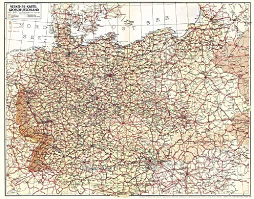 VERKEHRSKARTE VON GROSSDEUTSCHLAND 1940 – Historische Übersichtskarte: Mit den Grenzen des Hitler-Stalin-Paktes, den Reichsautobahnen, Westerwall und Maginot-Linie