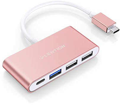 LENTION USB C Hub 4-in-1 with 100W PD, Type-C Multiport Adapter for 2016-2026 MacBook Pro/Air(M1-M5), MacBook Neo, iPad, Surface, ChromeBook, Aluminum Travel Hub for iPhone 15-17 (C13, Rose Gold)