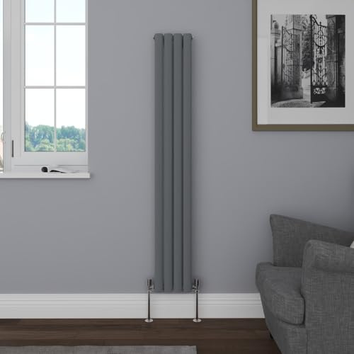 NRG Vertical 1600x236mm Oval Column Radiator Single Panel Anthracite | High Heat Output, Radiator Wall Mounted, Central Heating Rad, Modern Radiator, for Living Room, Kitchen, Home, Bathroom