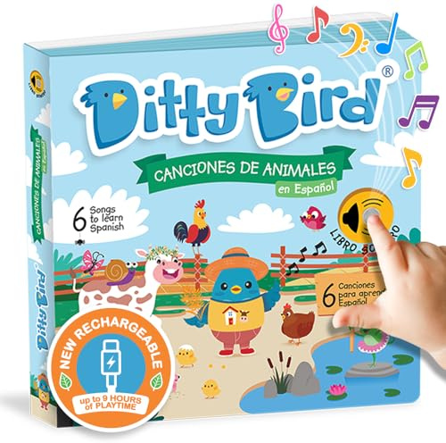 Ditty Bird Spanish Animal Songs Interactive Musical Sound Book for Toddlers 1- 3 Bilingual Libro Sonoro En Español La Vaca Lola