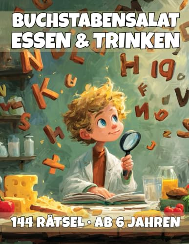 Großes Buchstabensalat-Rätselbuch für Kinder ab 6 Jahren – Essen & Trinken: 144 Rätsel mit steigender Schwierigkeit, Hinweisen, Kreativseiten & Urkunde