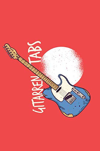 GITARREN TABS: DIN A5 Quer für Anfänger und Fortgeschrittene / Blanko NotenBlock / Leere Notenzeilen / Notensystem / für die Schule / Komponist / mit ... Akkorden / Design : E Gitarre Vintage Retro