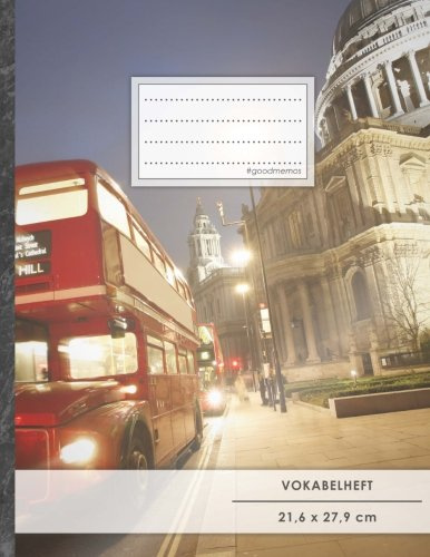 VOKABELHEFT DIN A4 • 50+ Seiten, Soft Cover, Register, 2 Spalten, Erfolgs-Tacker, Englischer Bus • Original #GoodMemos Schulheft • Sprachen und Vokabeln leicht lernen, Lineatur 53