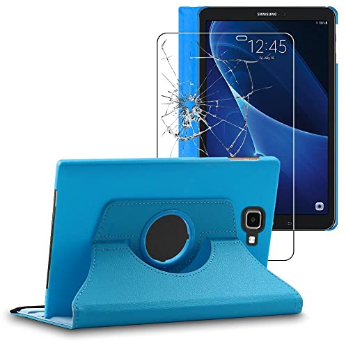 ebestStar - Hülle für Samsung Galaxy Tab A6 Tab A 10.1 (2018, 2016) T580 T585, Drehbar Schutzhülle, PU-Lederhülle, Rotierende Ständer Etui, Rotating Case Cover, Blau + Panzer Schutz Glas