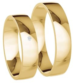 JC Trauringe Gold 333 Paarpreis Poliert I Traumhafte Eheringe breit 5 mm I Partnerringe Gelbgold mit Gravur in edler Schatulle I Klassische Hochzeitsringe Herrenring & Damenring mit Stein