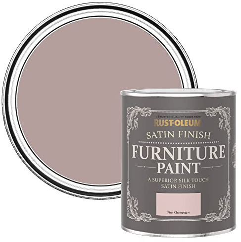 Rust-Oleum rosa Möbelfarbe mit Seidenglanz-Finish, geruchsarm und wasserbasiert für Innenholz - Rosa Sekt 750ML