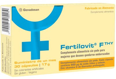 Fertilovit® F THY | Vitaminas para la Concepción sin Yodo | Veganas | Tiroides | Hashimoto | Selenio | 30 Cápsulas para 30 Días